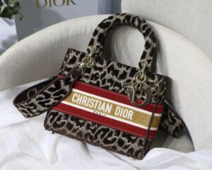 Christian Dior Medium Lady D-Lite Bag, Leopard Brown, For Women Women’s Handbags, Crossbody Bags, 24cm CD