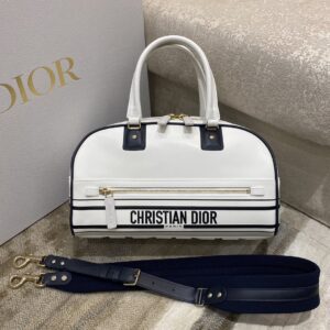 Christian Dior Medium Vibe Zip Bowling Bag, White, For Men/Women Bowling Bags, 34cm CD M6202OOBR_M879