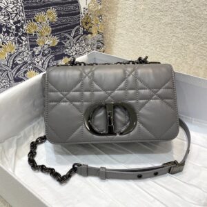 Christian Dior Mini Dior Caro Bag Gray Padded Macrocannage, Gray, For Women Handbags, Crossbody Bags, 20cm CD