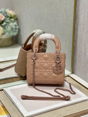 Christian Dior Mini Lady Dior Bag Cannage with Beaded Motif, Brown, For Women Handbags, Crossbody Bags, 18cm CD