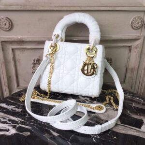 Christian Dior Mini Lady Dior Bag Gold Toned Hardware White For Women 18cm/7in CD