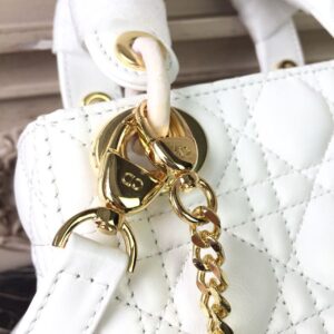 Christian Dior Mini Lady Dior Bag Gold Toned Hardware White For Women 18cm/7in CD