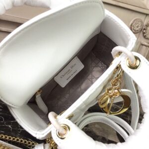 Christian Dior Mini Lady Dior Bag Gold Toned Hardware White For Women 18cm/7in CD