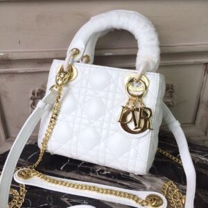 Christian Dior Mini Lady Dior Bag Gold Toned Hardware White For Women 18cm/7in CD