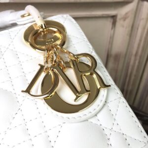 Christian Dior Mini Lady Dior Bag Gold Toned Hardware White For Women 18cm/7in CD