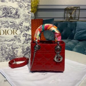 Christian Dior Mini Lady Dior Bag with Chain Silver Hardware Spring/Summer Collection, Red, For Women Handbags, 18cm CD M0505OCAL_M52R