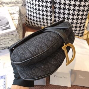 Christian Dior Saddle Bag Black Oblique Embroidered Canvas Gold Toned Hardware For Women 25cm/10in CD