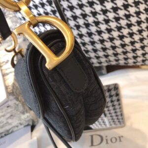 Christian Dior Saddle Bag Black Oblique Embroidered Canvas Gold Toned Hardware For Women 25cm/10in CD