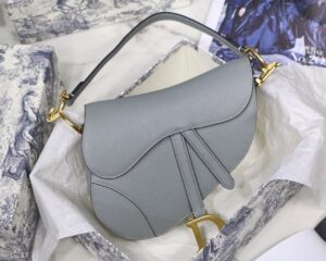 Christian Dior Saddle Bag Light Blue Grained Gold Toned Hardware For Women 25cm/10in CD