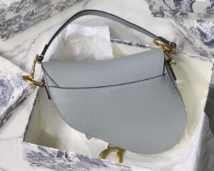 Christian Dior Saddle Bag Light Blue Grained Gold Toned Hardware For Women 25cm/10in CD