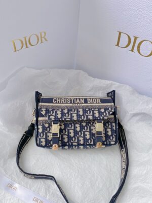 Christian Dior Small DIORCAMP Bag Blue Dior Oblique Embroidery, Blue, For Women Women’s Handbags, Shoulder Bags, Crossbody Bags, 23cm CD M1241ORIW_M928