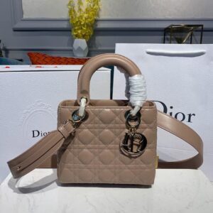 Christian Dior Small Lady Dior Bag Gold Toned Hardware Beige For Women 8in/20cm CD