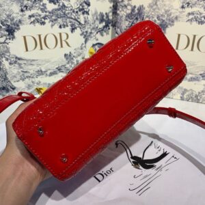 Christian Dior Small Lady Dior Bag Gold Toned Hardware Cherry Red Patent For Women 8in/20cm CD M0531OWCB_M323