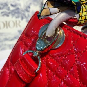 Christian Dior Small Lady Dior Bag Gold Toned Hardware Cherry Red Patent For Women 8in/20cm CD M0531OWCB_M323