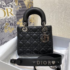 Christian Dior Small Lady Dior Bag Silver Hardware, Black, For Women Handbags, Crossbody Bags, 20cm CD