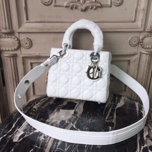 Christian Dior Small Lady Dior Bag White Silver Hardware For Women 20cm/8in CD M0538BCAL_M030