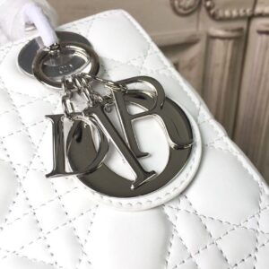 Christian Dior Small Lady Dior Bag White Silver Hardware For Women 20cm/8in CD M0538BCAL_M030