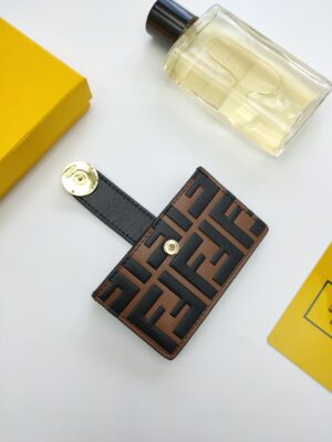 Fendi Card Holder Brown With Yellow Gusseted Card Holder For Women 4in/10cm FF 8M0301A6CBF19DA