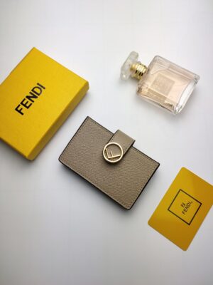 Fendi Card Holder Light Grey With Light Grey Gusseted Card Holder For Women 4in/10cm FF 8M0301A18BF0E65