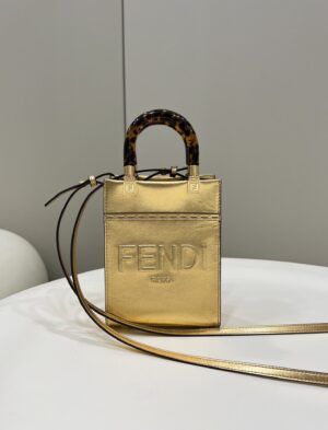 Fendi Mini Sunshine Shopper Gold For Women, Women’s Handbags, Shoulder And Crossbody Bags 7.1in/18cm FF 8BS051AJH7F1GNN