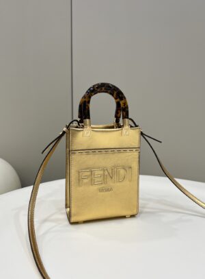 Fendi Mini Sunshine Shopper Gold For Women, Women’s Handbags, Shoulder And Crossbody Bags 7.1in/18cm FF 8BS051AJH7F1GNN