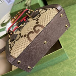 Gucci Diana Jumbo GG Mini Tote Bag Camel And Ebony Jumbo GG Canvas Brown For Women 7.9in/20cm 655661 UKMFT 2672