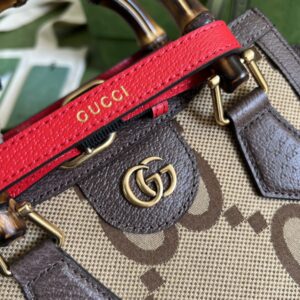 Gucci Diana Jumbo GG Mini Tote Bag Camel And Ebony Jumbo GG Canvas Brown For Women 7.9in/20cm 655661 UKMFT 2672