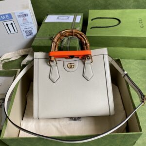 Gucci Diana Small Tote Bag White For Women 11in/27cm GG 702721 U3ZDT 9196