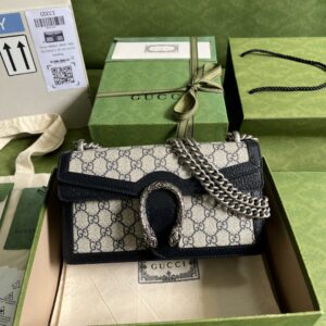 Gucci Dionysus Small GG Shoulder Bag Beige And Blue GG Supreme Canvas For Women 10in/25cm 499623 K9GSN 4075