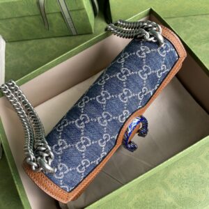 Gucci Dionysus Small Shoulder Bag Dark Blue And Ivory Eco Washed Organic GG Jacquard Deni For Women 11in/28cm 400249 2KQFN 448370