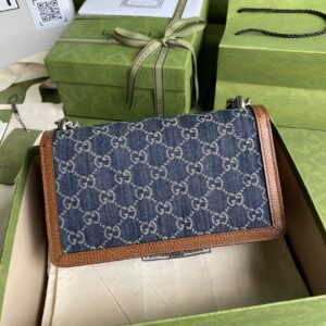 Gucci Dionysus Small Shoulder Bag Dark Blue And Ivory Eco Washed Organic GG Jacquard Deni For Women 11in/28cm 400249 2KQFN 448370