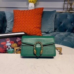 Gucci Dionysus Super Mini Bag Emerald GG Supreme Canvas Made Using An Earth-Conscious Process With Taupe Detail For Women 6.5in/16.5cm GG 86425