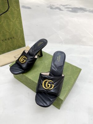 Gucci Double G Slide Sandal Chevron Matelasse Black For Women GG 674839 BKO00 1000 PR-543667