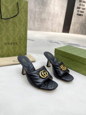 Gucci Double G Slide Sandal Chevron Matelasse Black For Women GG 674839 BKO00 1000 PR-543667