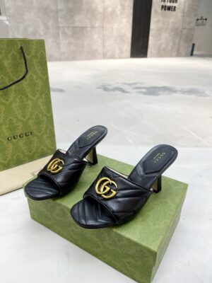 Gucci Double G Slide Sandal Chevron Matelasse Black For Women GG 674839 BKO00 1000 PR-543667