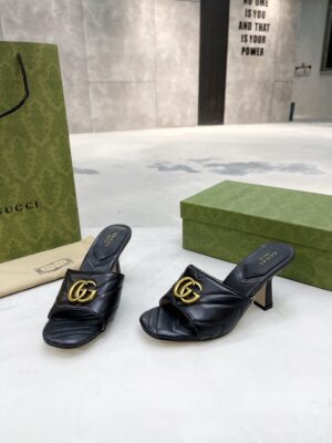 Gucci Double G Slide Sandal Chevron Matelasse Black For Women GG 674839 BKO00 1000 PR-543667