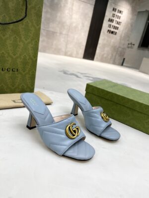 Gucci Double G Slide Sandal Chevron Matelasse Blue For Women GG PR-668646