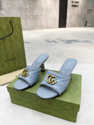 Gucci Double G Slide Sandal Chevron Matelasse Blue For Women GG PR-668646