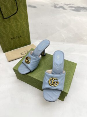 Gucci Double G Slide Sandal Chevron Matelasse Blue For Women GG PR-668646