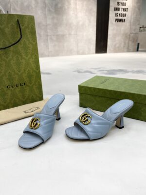 Gucci Double G Slide Sandal Chevron Matelasse Blue For Women GG PR-668646