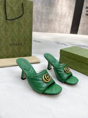 Gucci Double G Slide Sandal Chevron Matelasse Green For Women GG 674839 BKO00 3120 PR-771401