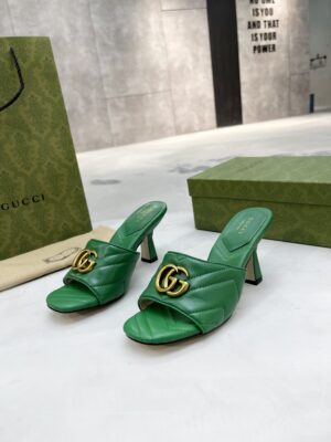 Gucci Double G Slide Sandal Chevron Matelasse Green For Women GG 674839 BKO00 3120 PR-771401