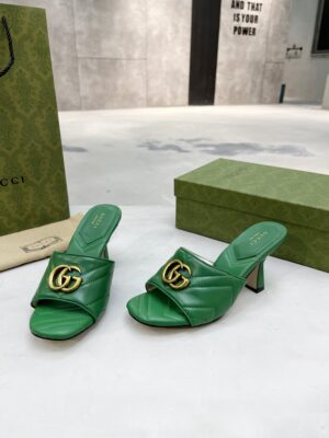 Gucci Double G Slide Sandal Chevron Matelasse Green For Women GG 674839 BKO00 3120 PR-771401