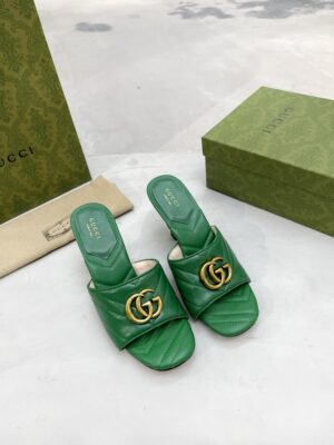 Gucci Double G Slide Sandal Chevron Matelasse Green For Women GG 674839 BKO00 3120 PR-771401