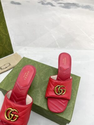 Gucci Double G Slide Sandal Chevron Matelasse Red For Women GG Style 674839 BKO00 6549 PR-632570