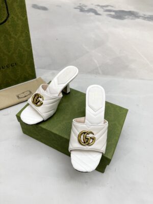 Gucci Double G Slide Sandal Chevron Matelasse White For Women GG 674839 BKO00 9022 PR-573227