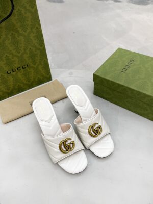 Gucci Double G Slide Sandal Chevron Matelasse White For Women GG 674839 BKO00 9022 PR-573227