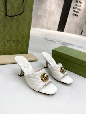 Gucci Double G Slide Sandal Chevron Matelasse White For Women GG 674839 BKO00 9022 PR-573227