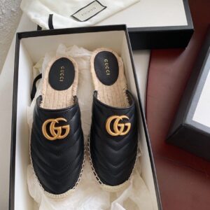 Gucci Espadrille Slippers With Double G Black For Women GG PR-731962