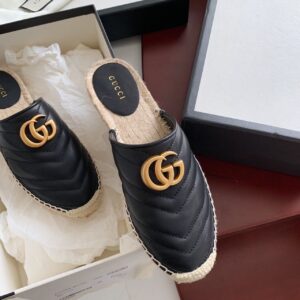 Gucci Espadrille Slippers With Double G Black For Women GG PR-731962